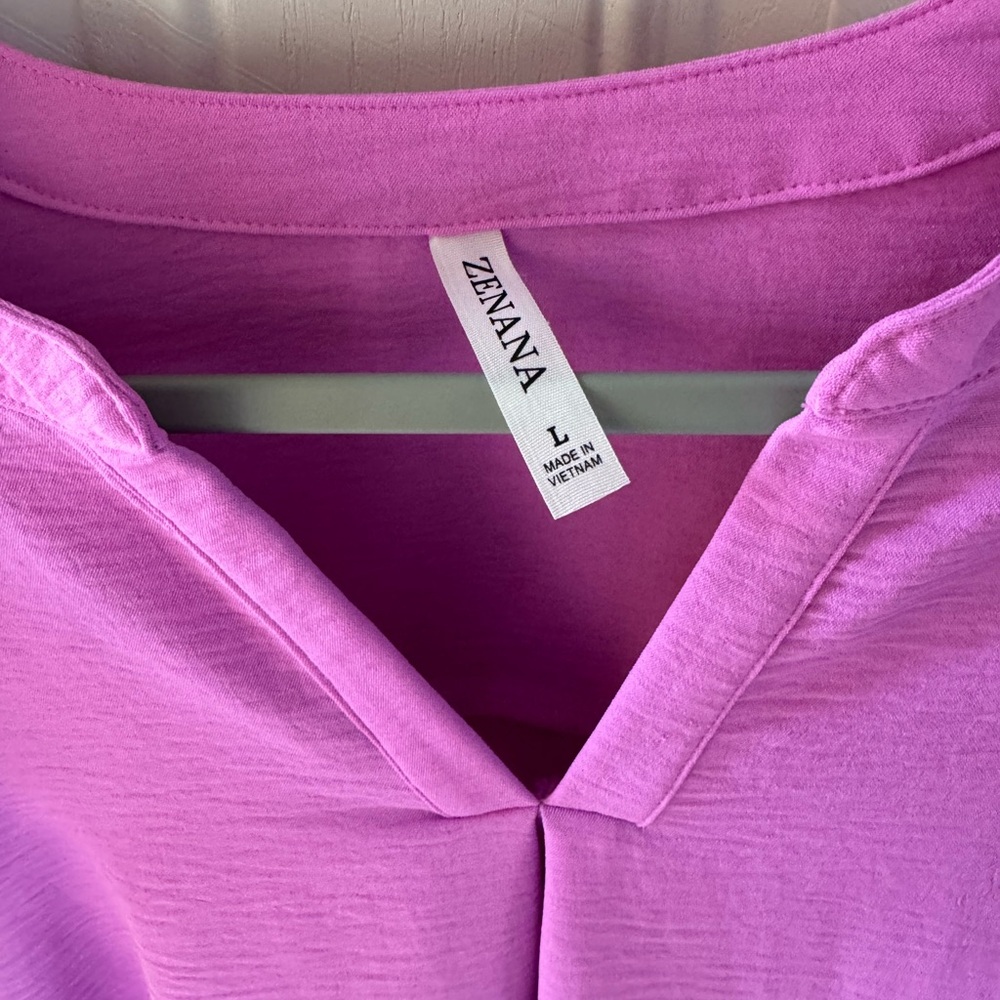 Zenana Outfitters Pink Ruffle Sleeve V-Neck Blouse - Picture 2 of 2